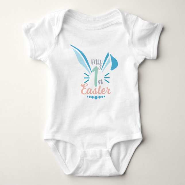 Cute Pink Bunny Ears My 1st Easter Baby Boy Baby Bodysuit (Front)