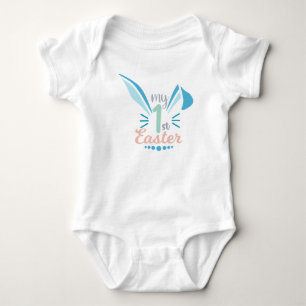 Cute Pink Bunny Ears My 1st Easter Baby Boy Bodysuit