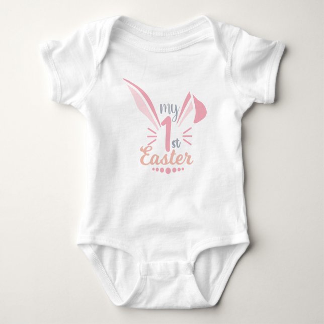 Cute Pink Bunny Ears My 1st Easter Baby Girl Baby Bodysuit (Front)