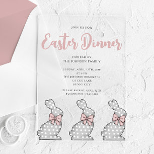 Cute Pink Bunny Easter Dinner  Acrylic Invitations