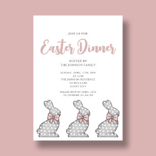 Cute Pink Bunny Easter Dinner Invitation