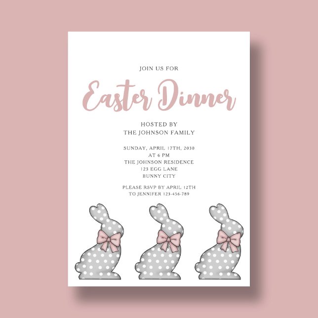 Cute Pink Bunny Easter Dinner Invitation (Cute Pink Bunny Easter Dinner Invitation)