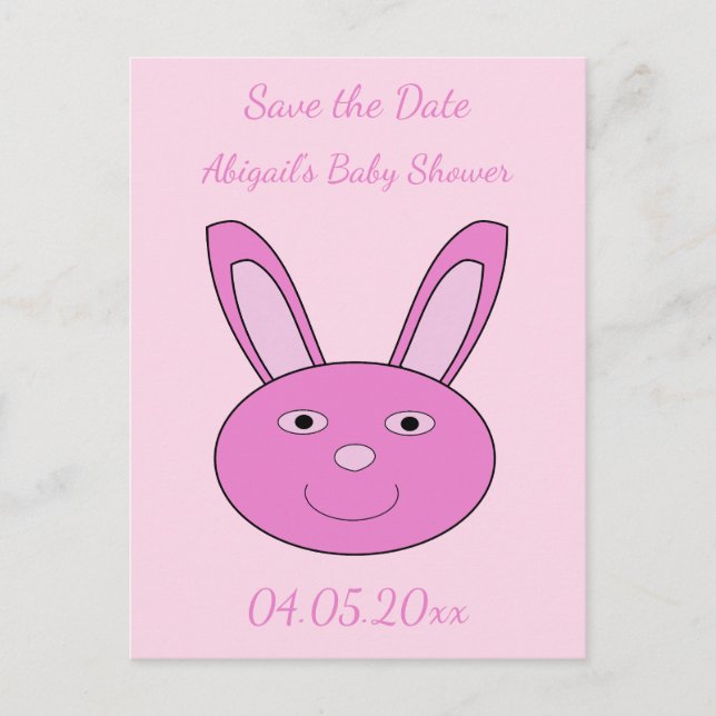 Cute Pink Bunny Face Spring Easter Baby Shower Postcard (Front)