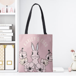 Cute Pink Bunny Flower Easter Egg  Tote Bag