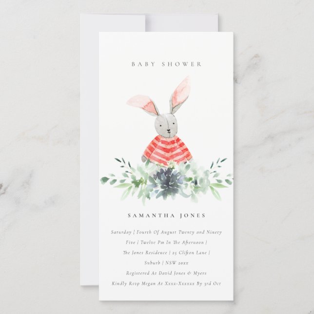 Cute Pink Bunny Garden Fauna Baby Shower Invite (Front)