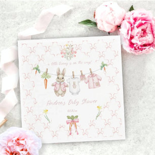 Cute Pink Bunny Girl Clothesline Baby Shower Napkin