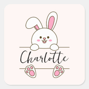 Cute Pink Bunny Girl's Fun Birthday  Square Sticker