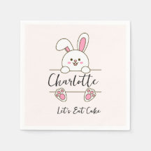Cute Pink Bunny Girl's Let's Eat Cake Birthday 