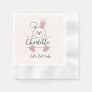 Cute Pink Bunny Girl's Let's Eat Cake Birthday Napkin