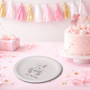 Cute Pink Bunny Girl's Let's Eat Cake Birthday  Paper Plate