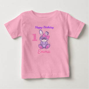 Cute Pink Bunny Girls Personalise Birthday Baby T-Shirt