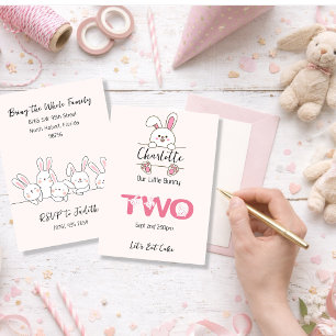 Cute Pink Bunny Girl's Second Birthday Invitation
