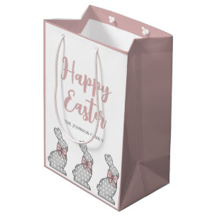 Cute Pink Bunny Happy Easter Medium Gift Bag