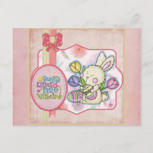 Cute Pink Bunny Kisses Easter Wishes Postcard