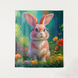 Cute Pink Bunny on Green Grass-47567 Tapestry