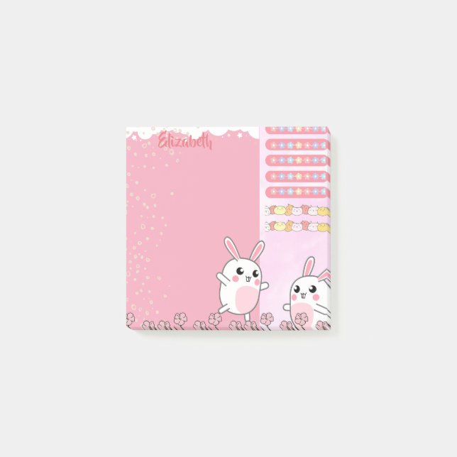 Cute Pink Bunny Personalised Custom  Post-it Notes (Front)
