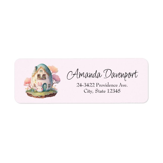 Cute Pink Bunny Rabbit Kawaii Style Return Address Label (Front)