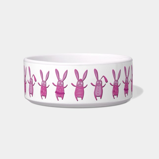Cute Pink Bunny Rabbits Food Bowl (Front)