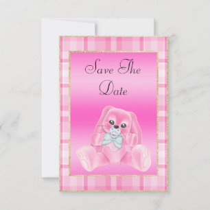 Cute Pink Bunny Save The Date Baby Shower