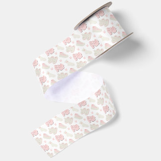 Cute Pink Bunny Shoes Pattern Satin Ribbon