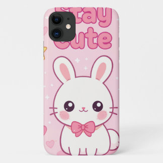 Cute Pink Bunny Stay Cute Anime Aesthetic iPhone 11 Case