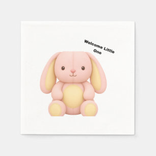 Cute Pink Bunny "Welcome Little One" Baby Shower Napkin
