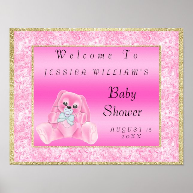 Cute Pink Bunny "Welcome" Poster (Front)