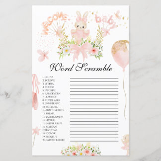 Cute pink buny ballerina baby shower word scramble