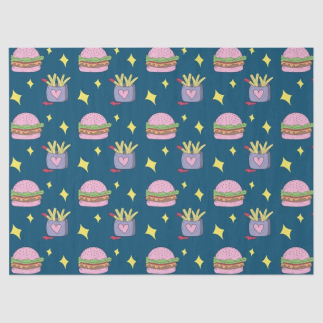 Cute Pink Burger and Fries Pattern Tissue Paper (Front)