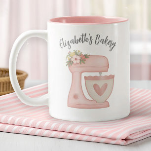 Cute Pink Business Bakery Mixer Two-Tone Coffee Mug