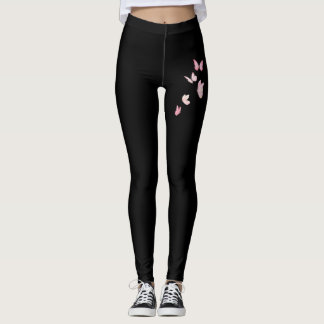 Cute Pink Butterflies Black Leggings | Cute Women