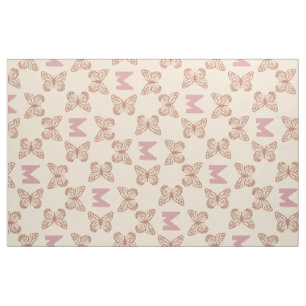 Cute Pink Butterflies & Custom Bold Monogram Fabric