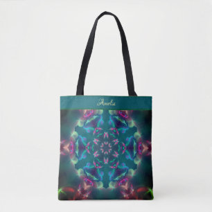 Cute Pink Butterflies Luminous Kaleidoscope Name Tote Bag
