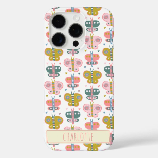 Cute Pink Butterflies Pattern Personalised Name Case-Mate iPhone Case (Back)