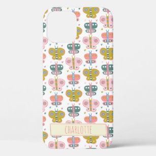 Cute Pink Butterflies Pattern Personalised Name iPhone 12 Case