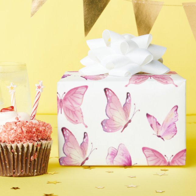 Cute pink butterflies wrapping paper (Birthday Party)