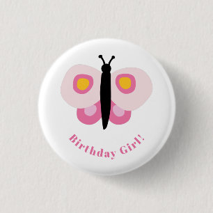 Cute pink butterfly Birthday Girl 3 Cm Round Badge