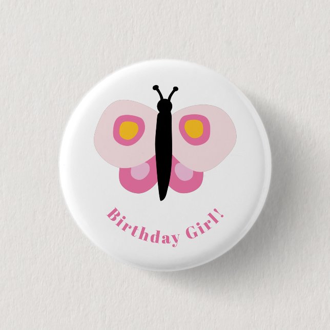 Cute pink butterfly Birthday Girl 3 Cm Round Badge (Front)
