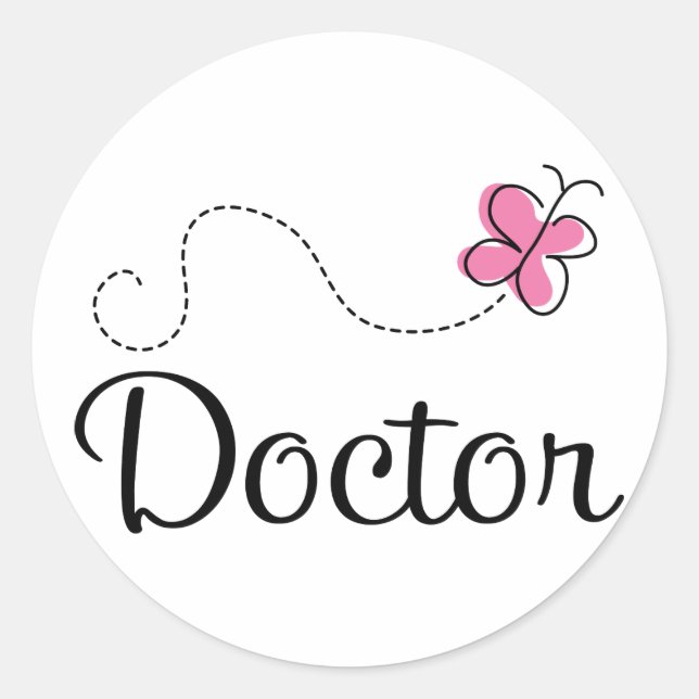Cute Pink Butterfly Doctor Classic Round Sticker (Front)