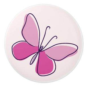 Cute Pink Butterfly Doodle Ceramic Knob