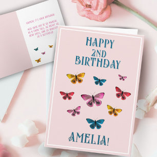 Cute Pink Butterfly Girl Birthday Card