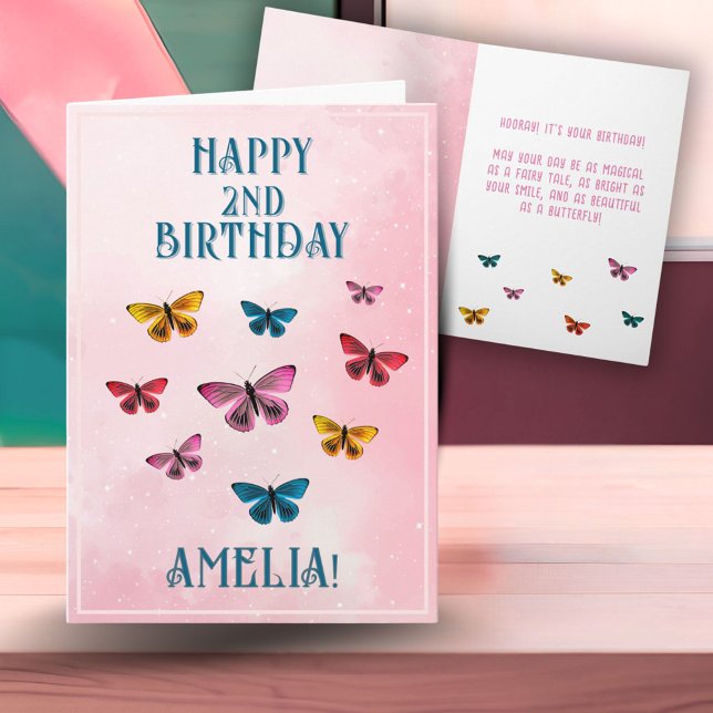Cute Pink Butterfly Girl Birthday Party  Card (Creator Uploaded)