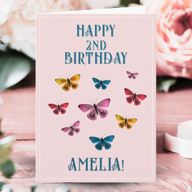 Cute Pink Butterfly Girl Birthday Party  Card (Creator Uploaded)
