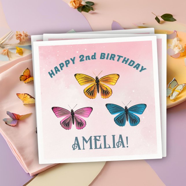 Cute Pink Butterfly Girl Birthday Party  Napkin (Creator Uploaded)