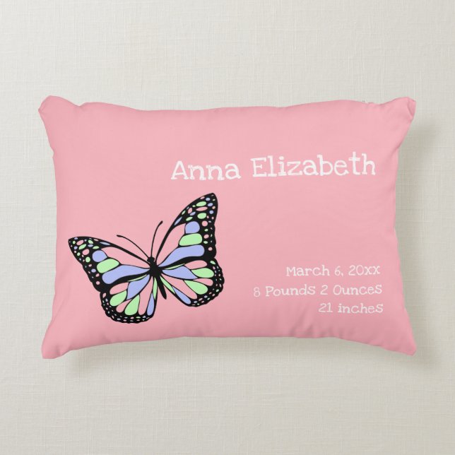 Cute Pink Butterfly Girl's Nursery Decorative Cushion (Front)