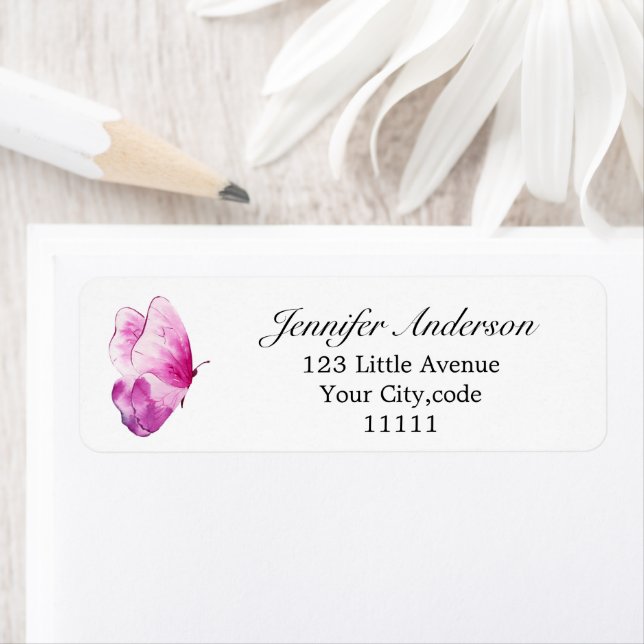 Cute Pink Butterfly Girly Return Address Label (Insitu)