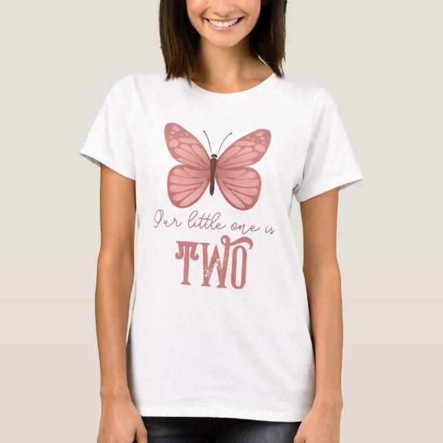 Cute Pink Butterfly Kids Birthday Parent T-Shirt (Front)