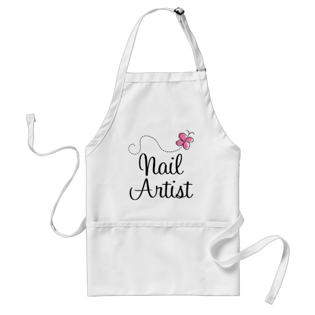 Cute Pink Butterfly Nail Artist Standard Apron (Front)