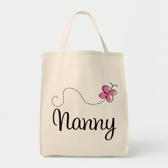 Cute Pink Butterfly Nanny Tote Bag (Front)