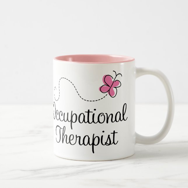 Cute Pink Butterfly Occupational Therapist Two-Tone Coffee Mug (Right)